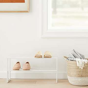 Yamazaki Home Expanding Shoe Rack - Adjustable White Steel, Space-Saving Design