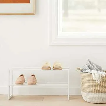 Yamazaki Home Expanding Shoe Rack - Adjustable White Steel, Space-Saving Design