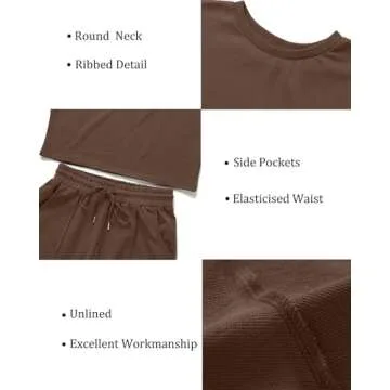 ZESICA Women's Long Sleeve Crop Top and Pants Pajama Sets 2 Piece Jogger Long Sleepwear Loungewear Pjs Sets,Coffee,Small