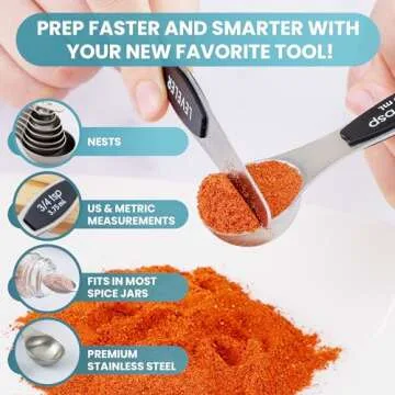 Zulay Kitchen Stackable Magnetic Spoons Set of 8 - Dual Sided Magnetic Measuring Spoons Set Fits In Spice Jars - Stainless Steel Measuring Spoons Magnetic For Dry and Liquid Ingredients (Black)