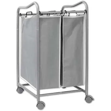 Simple Houseware 2-Bag Heavy Duty Rolling Laundry Sorter Cart, Silver