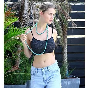 POTESSA Turquoise Beads Endless Necklace Long Knotted Stone Multi-Strand Layer Necklaces Handmade Jewelry 47''