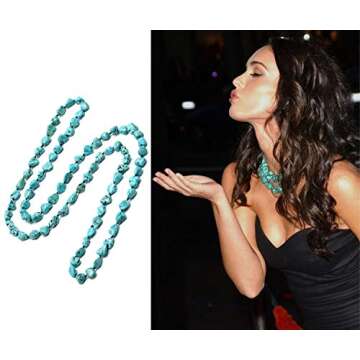 POTESSA Turquoise Beads Endless Necklace Long Knotted Stone Multi-Strand Layer Necklaces Handmade Jewelry 47''