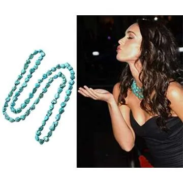 POTESSA Turquoise Beads Endless Necklace Long Knotted Stone Multi-Strand Layer Necklaces Handmade Jewelry 47''