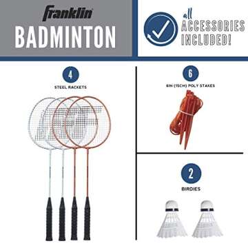 Franklin Sports Badminton Set - Backyard Badminton Net Set - Rackets and Birdies included - Backyard...