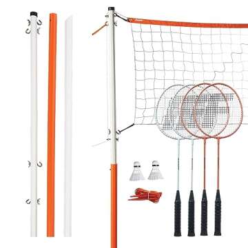 Franklin Sports Badminton Set - Backyard Badminton Net Set - Rackets and Birdies included - Backyard or Beach Badminton Set - Starter Set, One Size