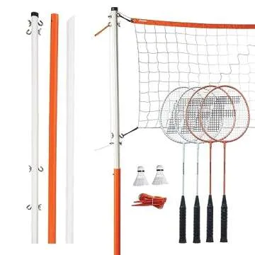 Franklin Sports Badminton Set - Backyard Badminton Net Set - Rackets and Birdies included - Backyard or Beach Badminton Set - Starter Set, One Size