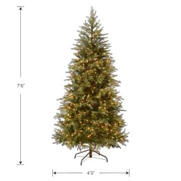 National Tree Company Pre-Lit 'Feel Real' Artificial Slim Christmas Tree, Green, Nordic Spruce, White Lights, Includes Stand, 7.5 feet