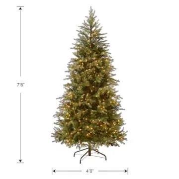 National Tree Company Pre-Lit 'Feel Real' Artificial Slim Christmas Tree, Green, Nordic Spruce, White Lights, Includes Stand, 7.5 feet