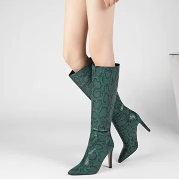Ciuyurra Green Crocodile Knee High Stiletto Boots Size 37