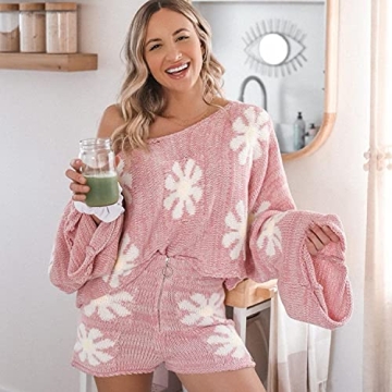 HEZIOWYUN Women Floral Knit Sweater Set for Spring