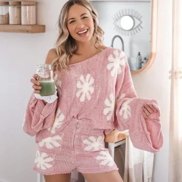 HEZIOWYUN Women Floral Knit Sweater Set for Spring