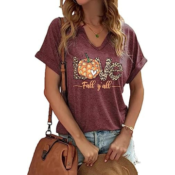 Fall Pumpkin V-Neck Shirt for Women - Funny & Festive Tee
