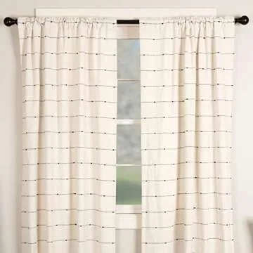 Piper Classics Farmcloth Stripe Panel Curtains, Set of 2, 84" Long, Urban Rustic Farmhouse Style Cur...