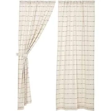 Piper Classics Farmcloth Stripe Panel Curtains, Set of 2, 84" Long, Urban Rustic Farmhouse Style Curtain, Natural Cream Woven w/Black Stripes