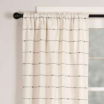 Piper Classics Farmcloth Stripe Panel Curtains, Set of 2, 84" Long, Urban Rustic Farmhouse Style Curtain, Natural Cream Woven w/Black Stripes