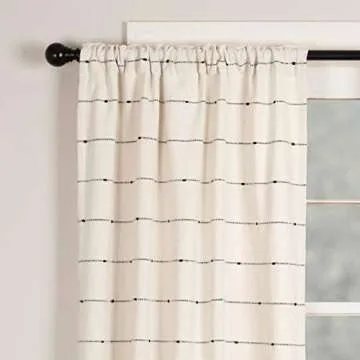 Piper Classics Farmcloth Stripe Panel Curtains, Set of 2, 84" Long, Urban Rustic Farmhouse Style Curtain, Natural Cream Woven w/Black Stripes