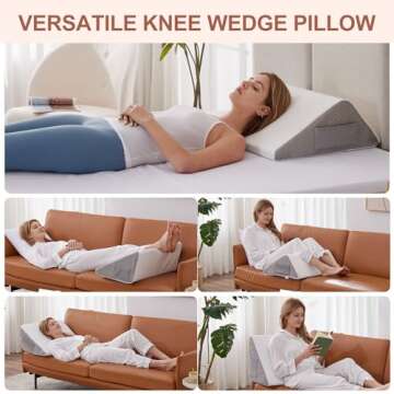 Bedluxe Knee Wedge Pillow, Memory Foam Leg Pillow Knee Pillow for Back Sleeping, Wedge Pillow for Le...