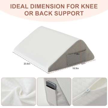 Bedluxe Knee Wedge Pillow, Memory Foam Leg Pillow Knee Pillow for Back Sleeping, Wedge Pillow for Legs Post Surgery, Triangle Pillow for Knee Support, Leg Elevation, Knee Hip Back Pain Relief, White