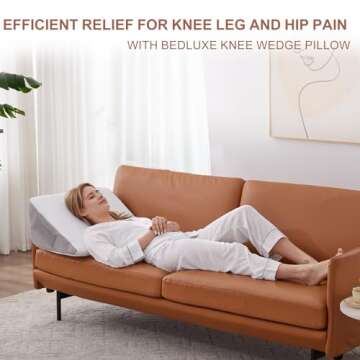 Bedluxe Knee Wedge Pillow, Memory Foam Leg Pillow Knee Pillow for Back Sleeping, Wedge Pillow for Legs Post Surgery, Triangle Pillow for Knee Support, Leg Elevation, Knee Hip Back Pain Relief, White