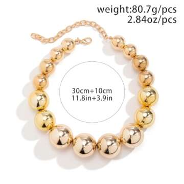 Chunky Gold Bead Statement Choker Necklaces for Women,Large Exaggerated Boho Silver Ball Chain Necklace Trendy Jewelry Accessories Gift (Gold)