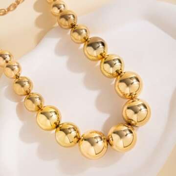 Chunky Gold Bead Statement Choker Necklaces for Women,Large Exaggerated Boho Silver Ball Chain Necklace Trendy Jewelry Accessories Gift (Gold)