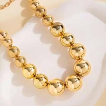 Chunky Gold Bead Statement Choker Necklaces for Women,Large Exaggerated Boho Silver Ball Chain Necklace Trendy Jewelry Accessories Gift (Gold)