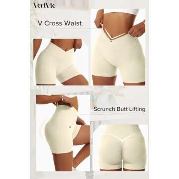 Vertvie 3 Pack Crossover Biker Shorts for Women Scrunch Butt V Cross Workout Gym Shorts High Waisted Running Yoga Shorts (Black/Dark Gray/Beige, Small)