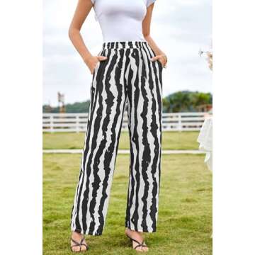 Women Striped Pants Loose Wide Leg Trousers Casual Low Waist Pants Fashion Lounge Pants with Pockets...