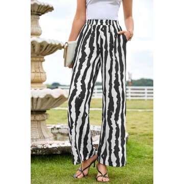 Women Striped Pants Loose Wide Leg Trousers Casual Low Waist Pants Fashion Lounge Pants with Pockets Black M