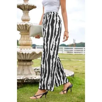 Women Striped Pants Loose Wide Leg Trousers Casual Low Waist Pants Fashion Lounge Pants with Pockets Black M