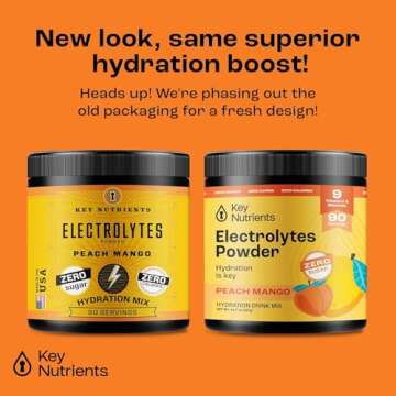 KEY NUTRIENTS Multivitamin Electrolytes Powder No Sugar - Tropical Peach Mango Electrolyte Powder - ...