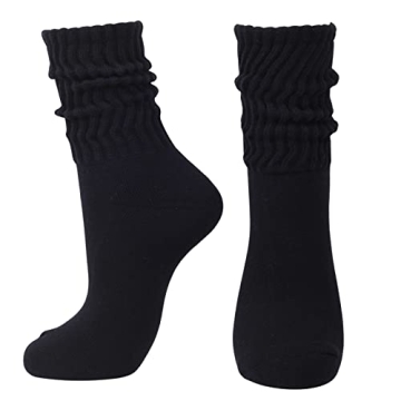 Intgoodluckycc Stylish Black Slouch Scrunch Socks for Women - Cozy Tube Socks (1 Pair)