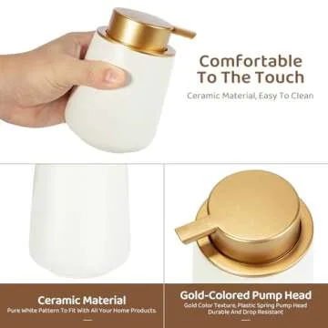 Simcat Hand Soap Dispenser Marble Dish Soap Dispenser Countertop Hand Lotion Pump Bottles Ceramic Lotion Container Refillable Liquid Hand Soap Jar Shower Dispenser for Bathroom Kitchen (Matte White)