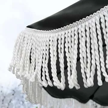 AMMSUN 7ft Patio Umbrella with Fringe Outdoor Tassel Umbrella UPF50+ Premium Steel Pole and Steel Ribs Push Button Tilt, Black