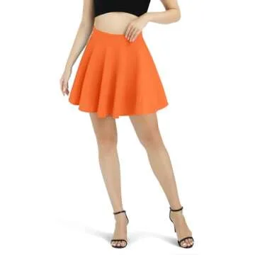 Urban CoCo Women's Basic Versatile Stretchy Flared Casual Mini Skater Skirt (M, Orange)