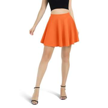 Urban CoCo Women's Basic Versatile Stretchy Flared Casual Mini Skater Skirt (M, Orange)