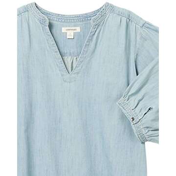 Goodthreads Women's Denim Puff Sleeve V-Neck Shirt, Light Wash, Medium