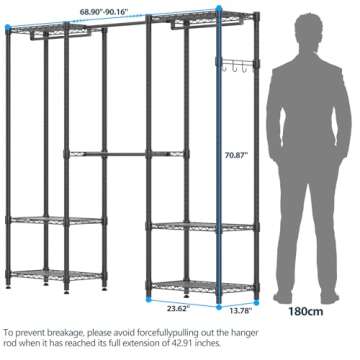 Homdox Heavy Duty Garment Rack with Extendable Hanging Rods, Adjustable Metal Clothing Rack for Hang...