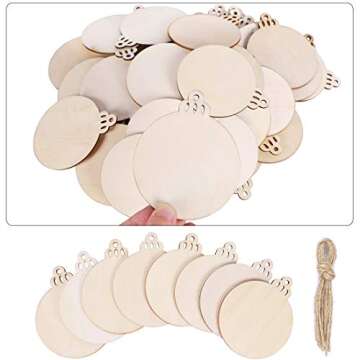 Max Fun 60PCS 3.5" DIY Wooden Christmas Ornaments Unfinished Predrilled Wood Slices Circles for Craf...