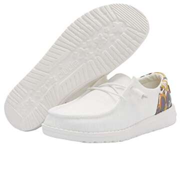 Hey Dude Women's Wendy Funk Chambray White Size 9 | Women’s Shoes | Women’s Lace Up Loafers | Comfortable & Light-Weight