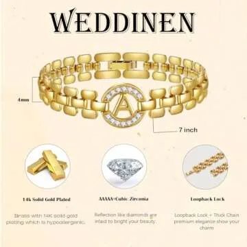 WEDDINEN Initial Bracelet,14K Gold Plated Letter Bracelets for Women, Thick Bangle Wrist Gold Alphabet Bracelet for Women, Christmas Gifts for Women Jewelry Initial K Charm Chain