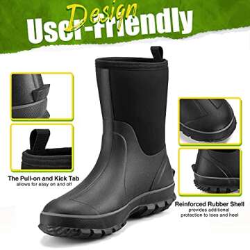 Durable TIDEWE Waterproof Rubber Boots for Men: Insulated & Comfortable