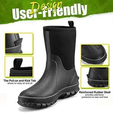 Durable TIDEWE Waterproof Rubber Boots for Men: Insulated & Comfortable