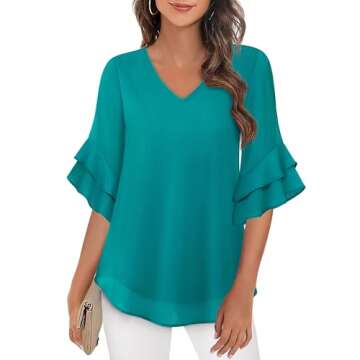 VALOLIA 3/4 Length Sleeve Tops Women: Blouses for Women Dressy Casual - Women Clothing - Loose Flowi...