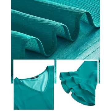 VALOLIA 3/4 Length Sleeve Tops Women: Blouses for Women Dressy Casual - Women Clothing - Loose Flowing Tops for Women Blue Stone Large