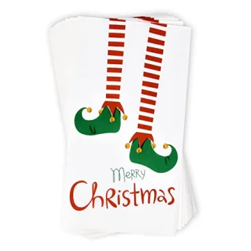 Merry Christmas Elf Legs Guest Napkins for Holidays