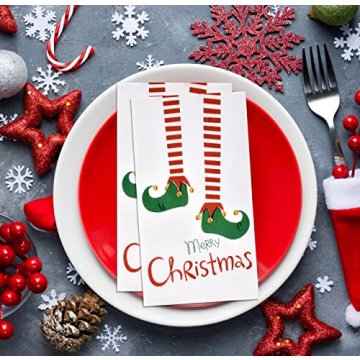Merry Christmas Elf Legs Guest Napkins for Holidays