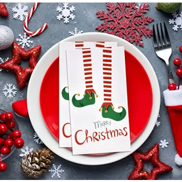 Merry Christmas Elf Legs Guest Napkins for Holidays
