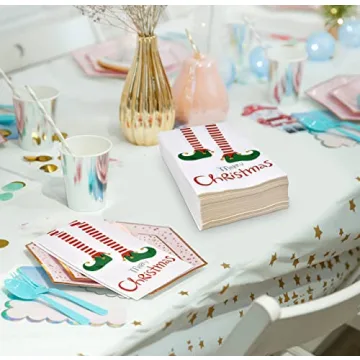 Merry Christmas Elf Legs Guest Napkins for Holidays